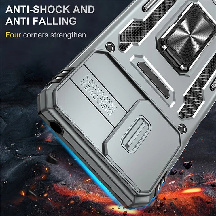 Armor Series For Motorola Moto G54 5G Case PC+TPU Kickstand Phone Cover with Slide Lens Protector