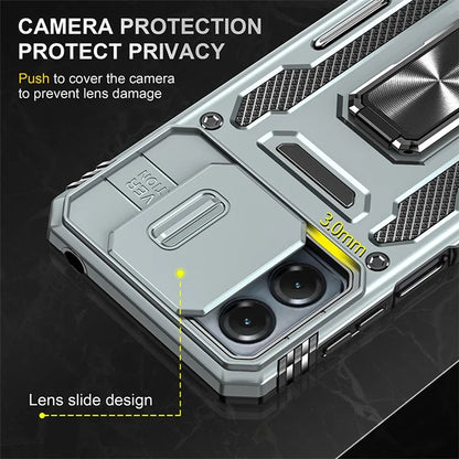 Armor Series For Motorola Moto G54 5G Case PC+TPU Kickstand Phone Cover with Slide Lens Protector