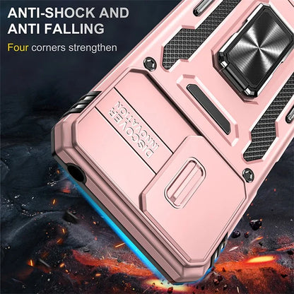 Armor Series For Motorola Moto G54 5G Case PC+TPU Kickstand Phone Cover with Slide Lens Protector