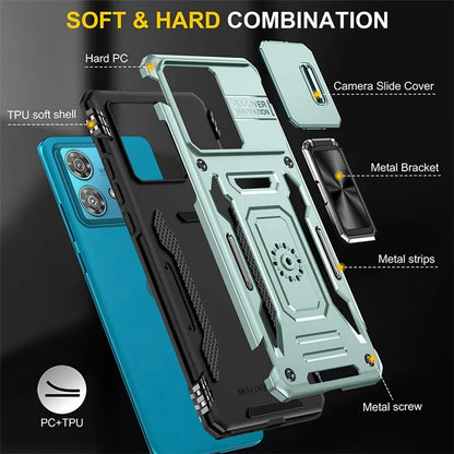 Armor Series For Motorola Edge 40 Neo 5G Case PC+TPU Phone Cover with Kickstand / Lens Shield