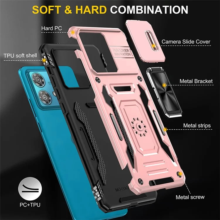 Armor Series For Motorola Edge 40 Neo 5G Case PC+TPU Phone Cover with Kickstand / Lens Shield