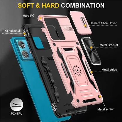 Armor Series For Motorola Edge 40 Neo 5G Case PC+TPU Phone Cover with Kickstand / Lens Shield