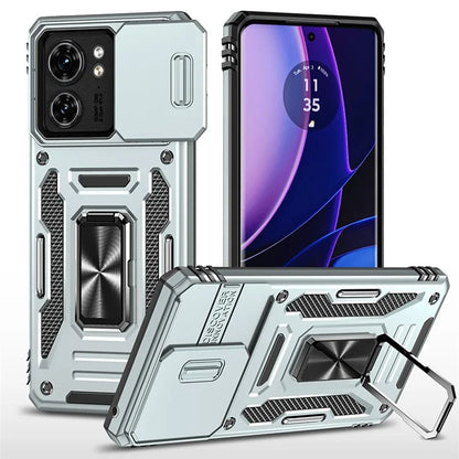 Armor Series For Motorola Edge 40 5G Kickstand Case PC+TPU Phone Cover with Slide Lens Protector