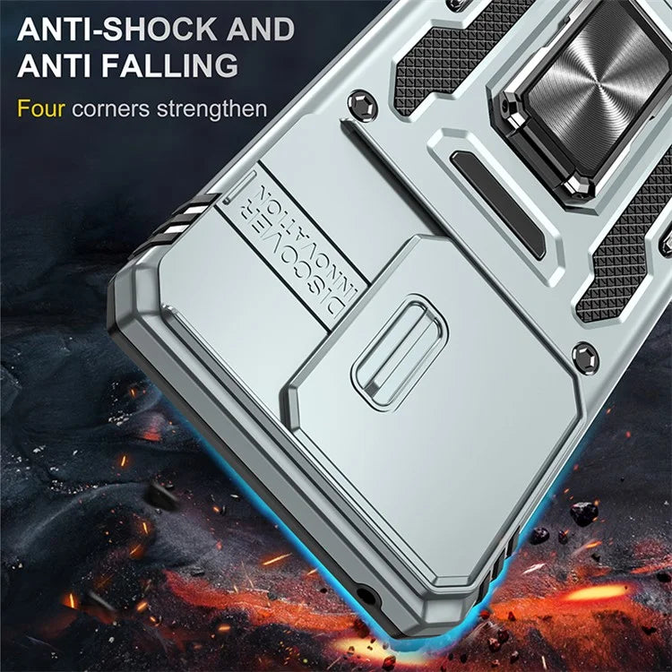 Armor Series For Motorola Edge 40 5G Kickstand Case PC+TPU Phone Cover with Slide Lens Protector