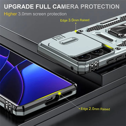 Armor Series For Motorola Edge 40 5G Kickstand Case PC+TPU Phone Cover with Slide Lens Protector