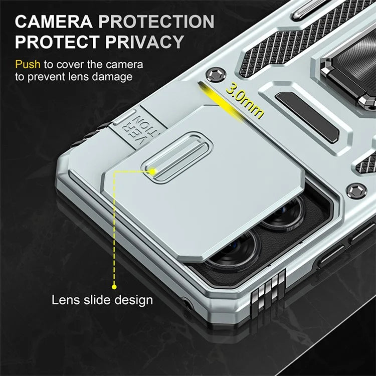 Armor Series For Motorola Edge 40 5G Kickstand Case PC+TPU Phone Cover with Slide Lens Protector