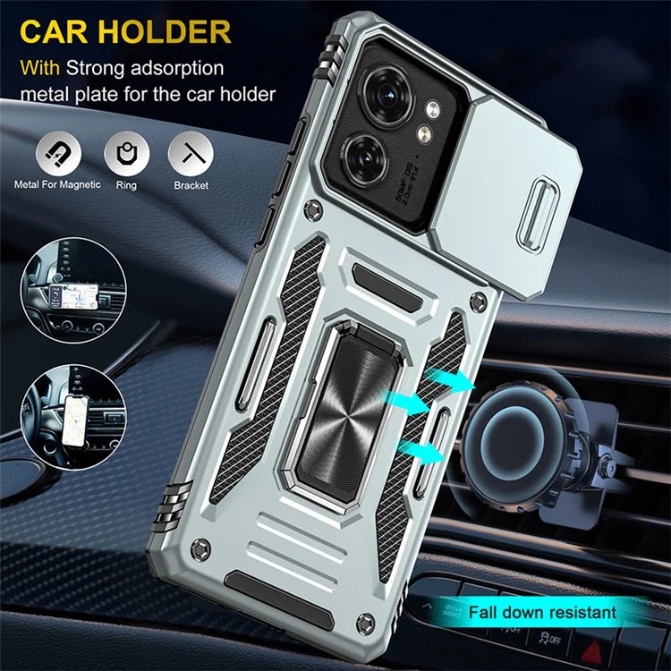 Armor Series For Motorola Edge 40 5G Kickstand Case PC+TPU Phone Cover with Slide Lens Protector