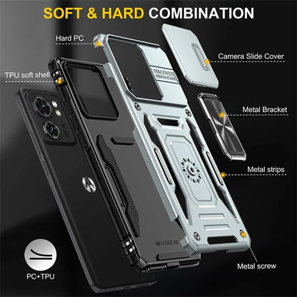 Armor Series For Motorola Edge 40 5G Kickstand Case PC+TPU Phone Cover with Slide Lens Protector