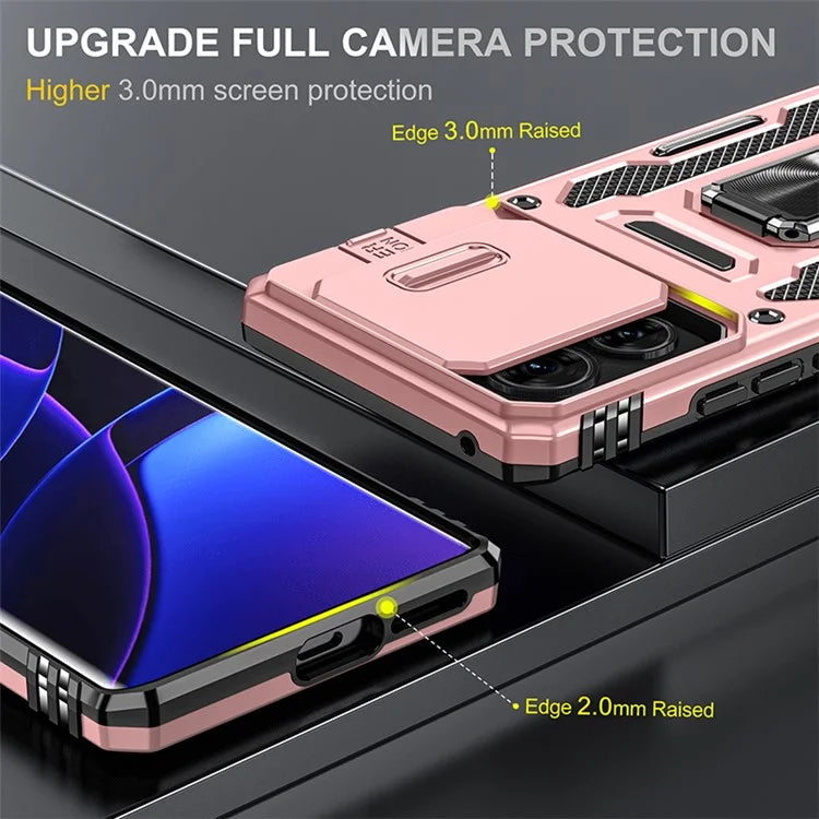 Armor Series For Motorola Edge 40 5G Kickstand Case PC+TPU Phone Cover with Slide Lens Protector