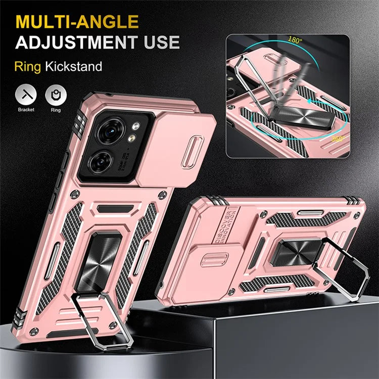 Armor Series For Motorola Edge 40 5G Kickstand Case PC+TPU Phone Cover with Slide Lens Protector