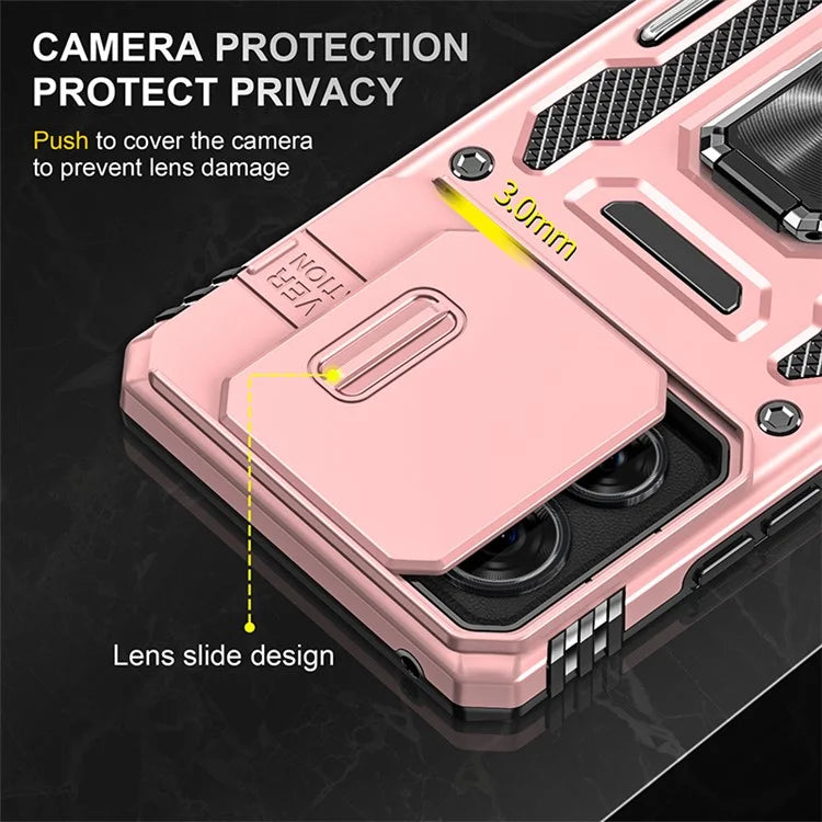 Armor Series For Motorola Edge 40 5G Kickstand Case PC+TPU Phone Cover with Slide Lens Protector