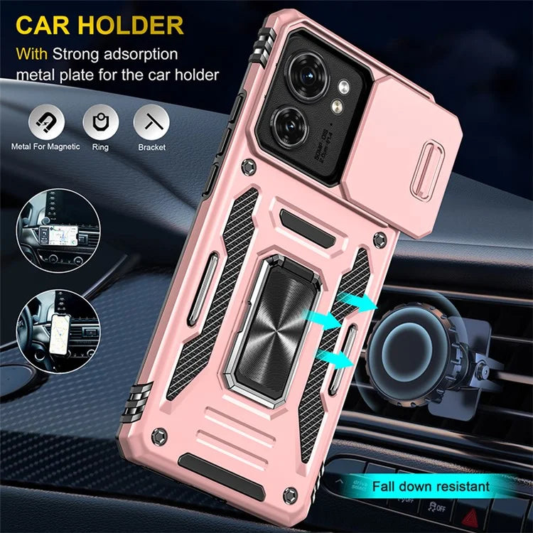 Armor Series For Motorola Edge 40 5G Kickstand Case PC+TPU Phone Cover with Slide Lens Protector