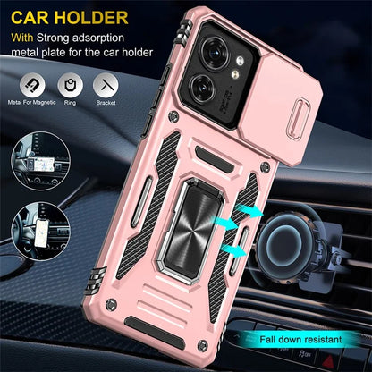 Armor Series For Motorola Edge 40 5G Kickstand Case PC+TPU Phone Cover with Slide Lens Protector