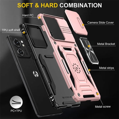 Armor Series For Motorola Edge 40 5G Kickstand Case PC+TPU Phone Cover with Slide Lens Protector