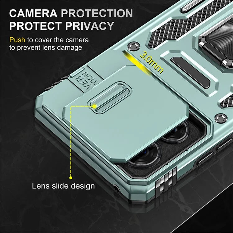 Armor Series For Motorola Edge 40 5G Kickstand Case PC+TPU Phone Cover with Slide Lens Protector
