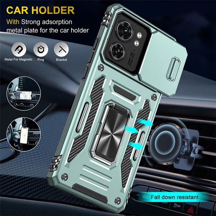 Armor Series For Motorola Edge 40 5G Kickstand Case PC+TPU Phone Cover with Slide Lens Protector