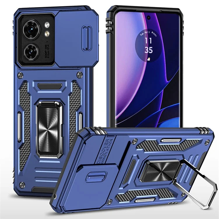 Armor Series For Motorola Edge 40 5G Kickstand Case PC+TPU Phone Cover with Slide Lens Protector