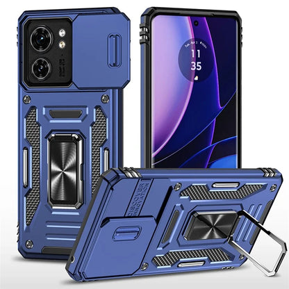 Armor Series For Motorola Edge 40 5G Kickstand Case PC+TPU Phone Cover with Slide Lens Protector