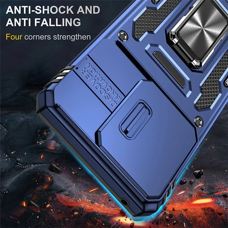 Armor Series For Motorola Edge 40 5G Kickstand Case PC+TPU Phone Cover with Slide Lens Protector