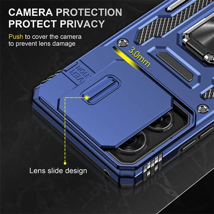 Armor Series For Motorola Edge 40 5G Kickstand Case PC+TPU Phone Cover with Slide Lens Protector