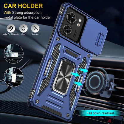 Armor Series For Motorola Edge 40 5G Kickstand Case PC+TPU Phone Cover with Slide Lens Protector