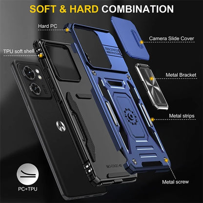 Armor Series For Motorola Edge 40 5G Kickstand Case PC+TPU Phone Cover with Slide Lens Protector