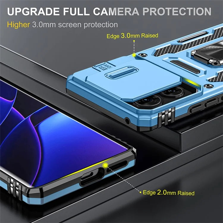 Armor Series For Motorola Edge 40 5G Kickstand Case PC+TPU Phone Cover with Slide Lens Protector
