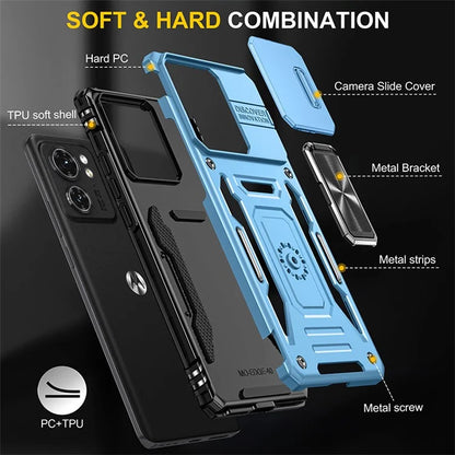 Armor Series For Motorola Edge 40 5G Kickstand Case PC+TPU Phone Cover with Slide Lens Protector