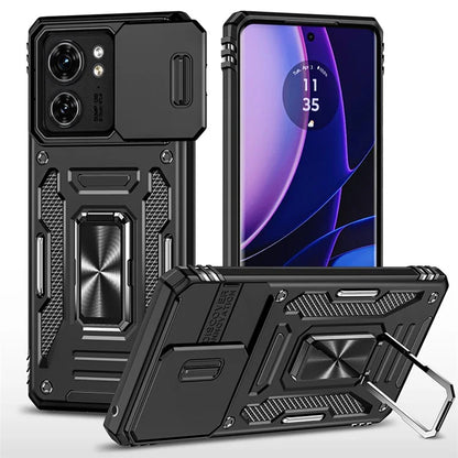 Armor Series For Motorola Edge 40 5G Kickstand Case PC+TPU Phone Cover with Slide Lens Protector