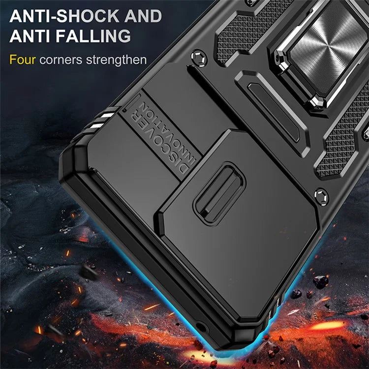 Armor Series For Motorola Edge 40 5G Kickstand Case PC+TPU Phone Cover with Slide Lens Protector
