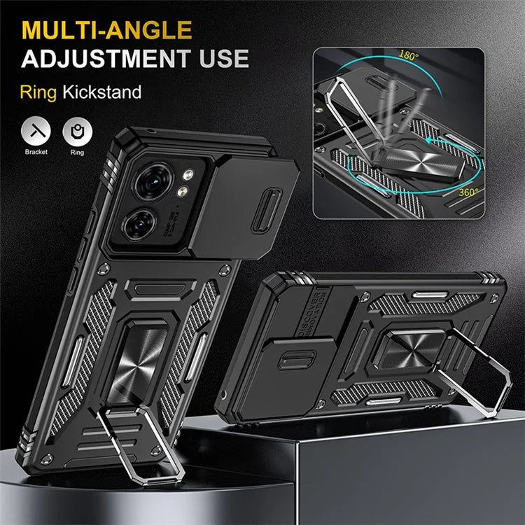 Armor Series For Motorola Edge 40 5G Kickstand Case PC+TPU Phone Cover with Slide Lens Protector