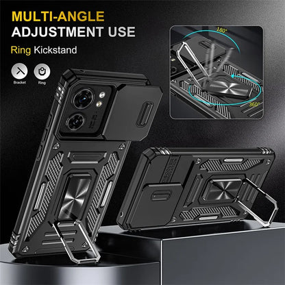Armor Series For Motorola Edge 40 5G Kickstand Case PC+TPU Phone Cover with Slide Lens Protector