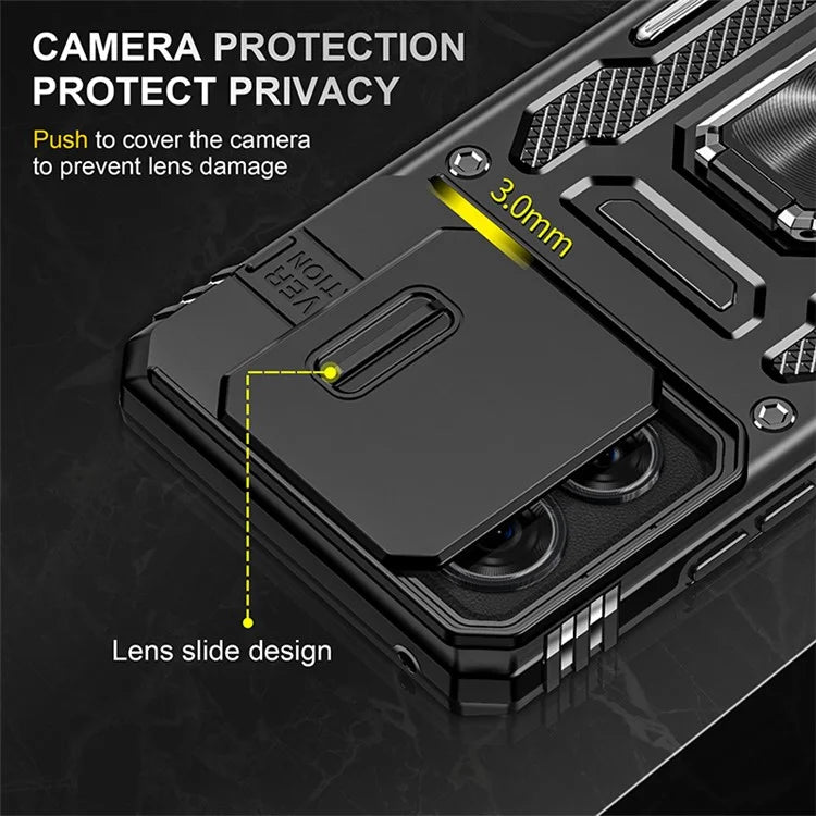 Armor Series For Motorola Edge 40 5G Kickstand Case PC+TPU Phone Cover with Slide Lens Protector