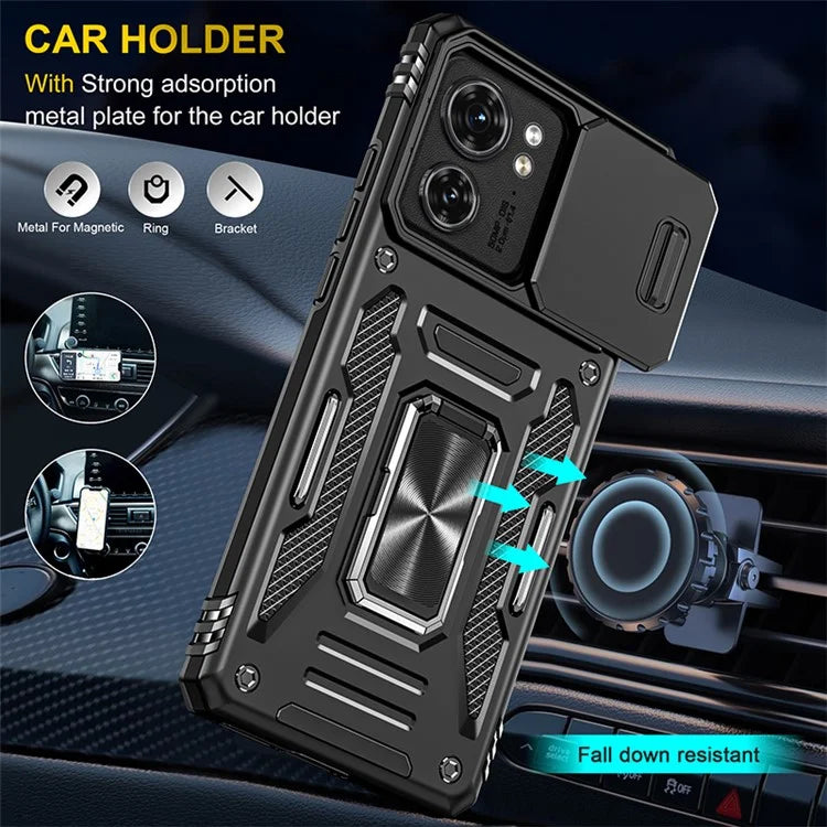 Armor Series For Motorola Edge 40 5G Kickstand Case PC+TPU Phone Cover with Slide Lens Protector