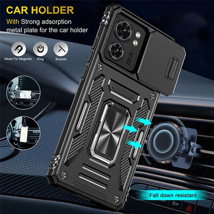 Armor Series For Motorola Edge 40 5G Kickstand Case PC+TPU Phone Cover with Slide Lens Protector