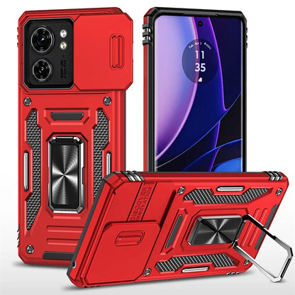 Armor Series For Motorola Edge 40 5G Kickstand Case PC+TPU Phone Cover with Slide Lens Protector
