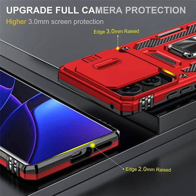 Armor Series For Motorola Edge 40 5G Kickstand Case PC+TPU Phone Cover with Slide Lens Protector