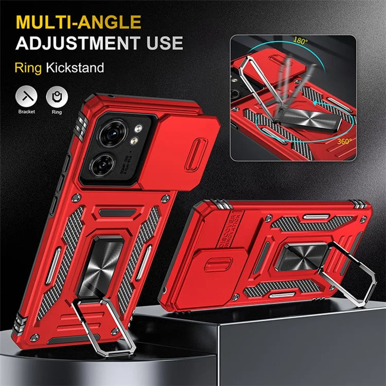 Armor Series For Motorola Edge 40 5G Kickstand Case PC+TPU Phone Cover with Slide Lens Protector