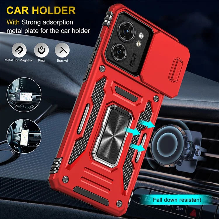 Armor Series For Motorola Edge 40 5G Kickstand Case PC+TPU Phone Cover with Slide Lens Protector