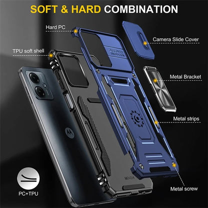 Armor Series For Motorola Moto G14 4G Case Camera Protection PC+TPU Kickstand Shockproof Phone Cover