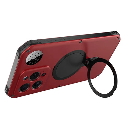 For iPhone 15 Pro Max Magnetic Case Kickstand Metal+TPU Phone Cover with Tempered Glass Film