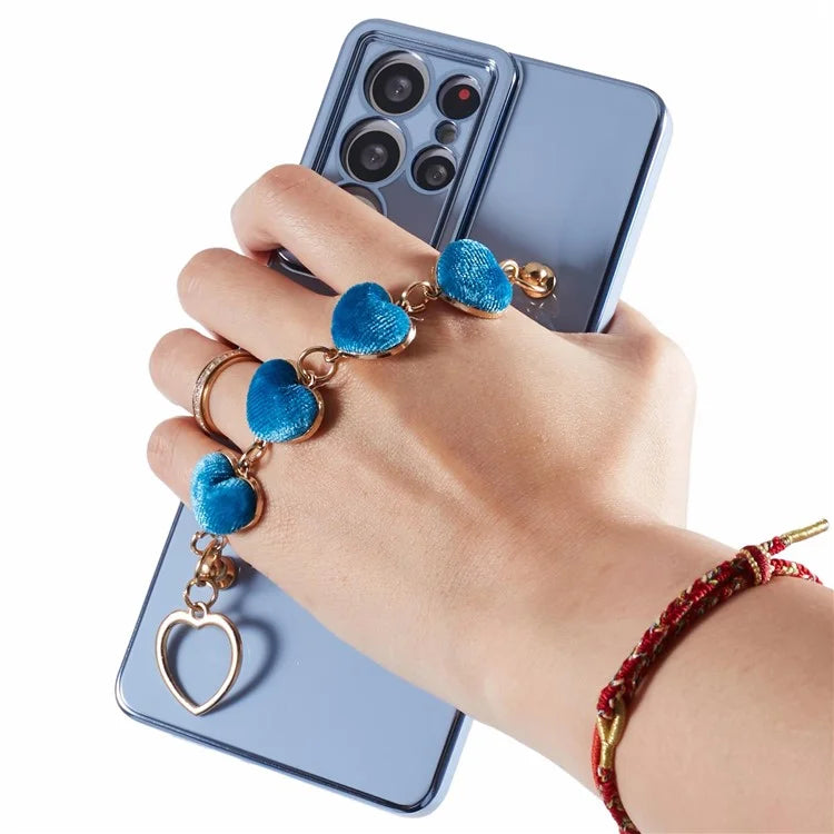 For Samsung Galaxy S21 Ultra 5G Case Electroplating TPU Phone Cover with Plush Love-Heart Strap