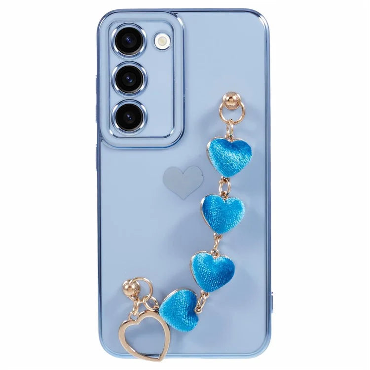 For Samsung Galaxy S23 Case Electroplating Shockproof TPU Phone Cover with Strap