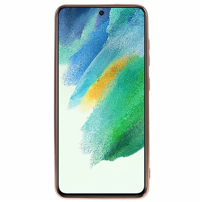 For Samsung Galaxy S21 FE 5G TPU Case Heart Pattern Electroplating Phone Cover with Strap