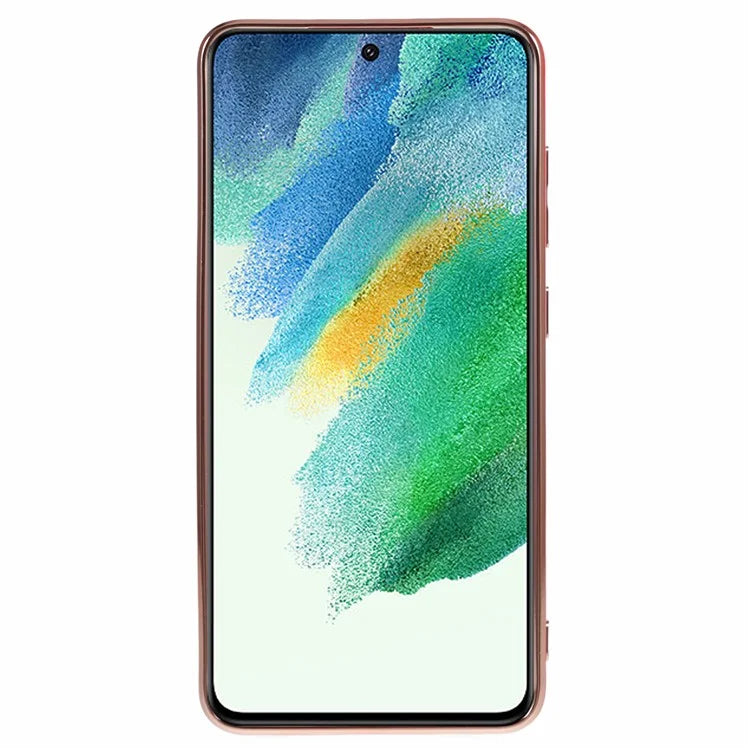 For Samsung Galaxy S21 FE 5G TPU Case Heart Pattern Electroplating Phone Cover with Strap