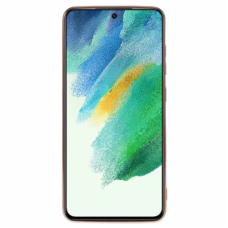 For Samsung Galaxy S21 FE 5G TPU Case Heart Pattern Electroplating Phone Cover with Strap