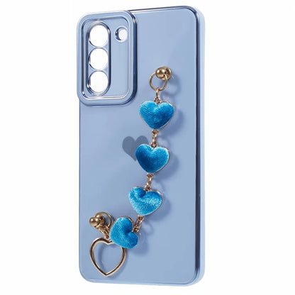 For Samsung Galaxy S21 FE 5G TPU Case Heart Pattern Electroplating Phone Cover with Strap