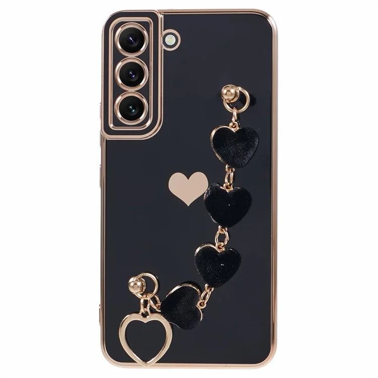 For Samsung Galaxy S22 5G Shockproof Case Electroplating TPU Phone Cover with Strap