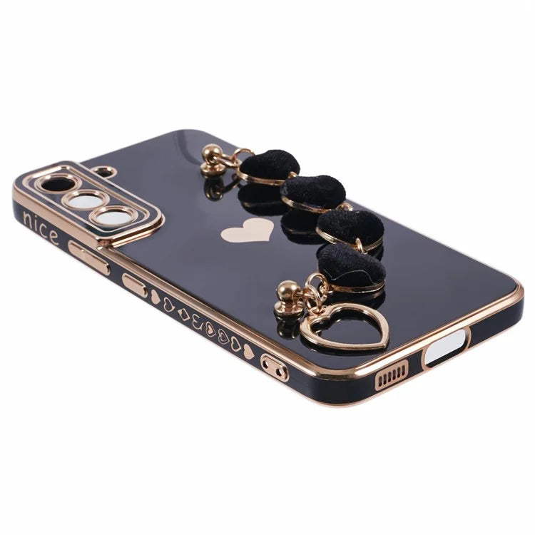For Samsung Galaxy S22 5G Shockproof Case Electroplating TPU Phone Cover with Strap