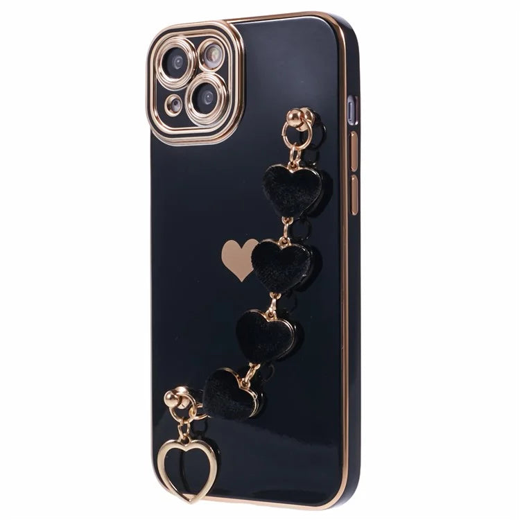 For iPhone 15 Plus Shockproof Case Electroplating TPU Phone Cover with Strap